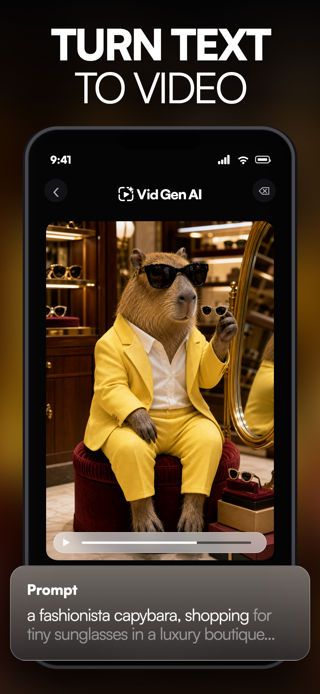 Turn Text to Video App Store card with the Vid Gen AI logo